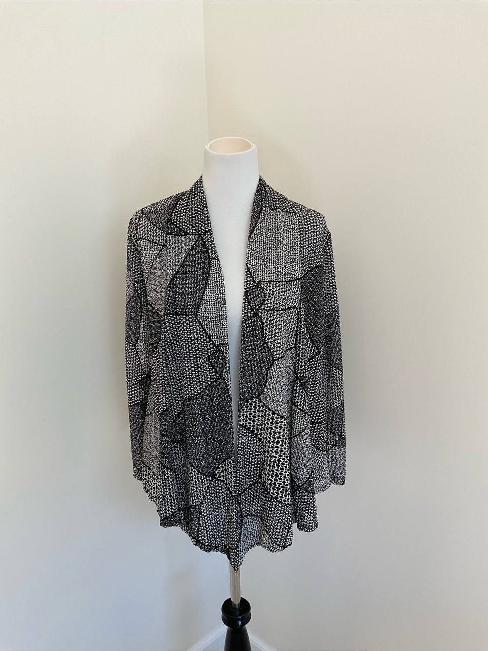 Always Indigo Black & White Patchwork Textured Knit Cardigan Sweater